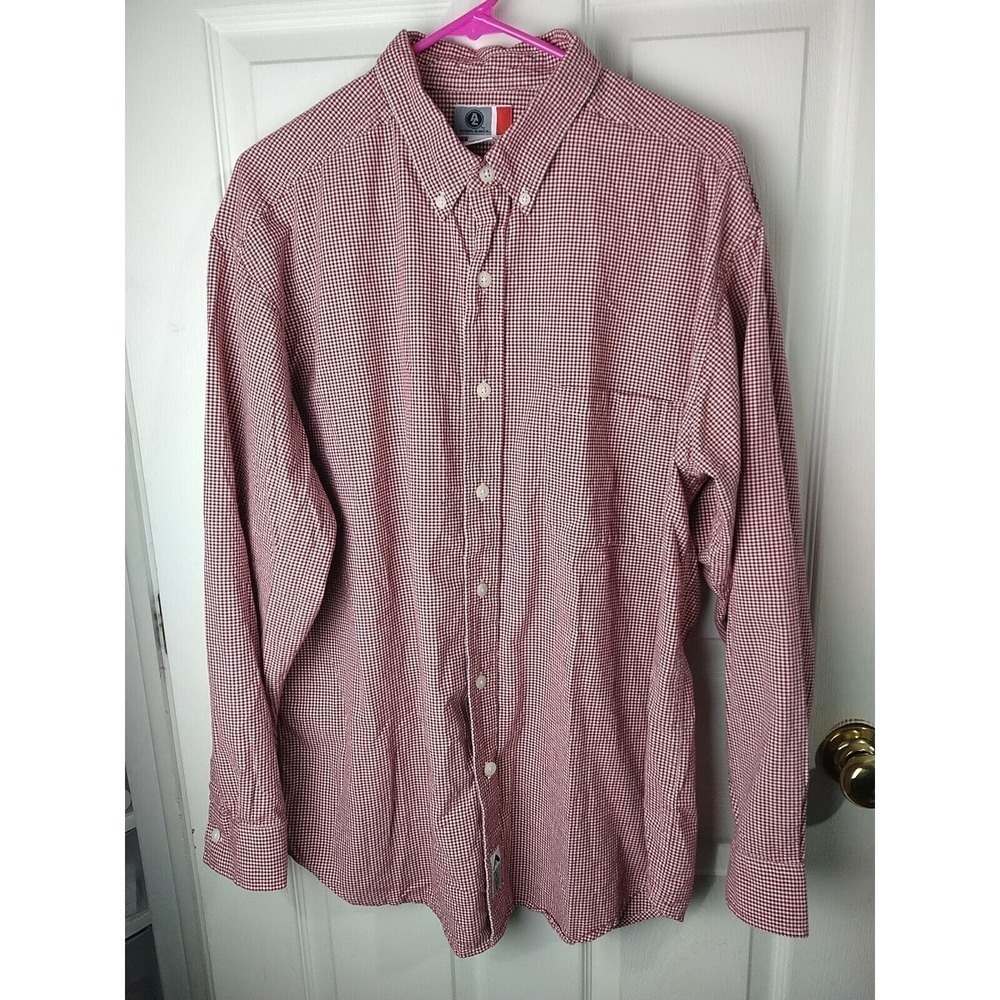 $ Arizona Jean Collared Long Sleeve Red White Gingham Shirt. Size L